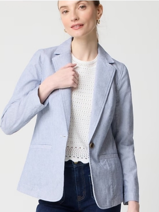 J. Crew Factory Jackets & Blazers - J. Crew Blue Striped Cotton Linen Blend Relaxed Stretch One Button Blazer 14